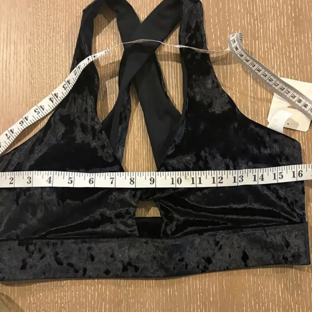 NWT Fabletics Oasis Crushed‎ Velour Twist Sports Bra in Black Sz XL